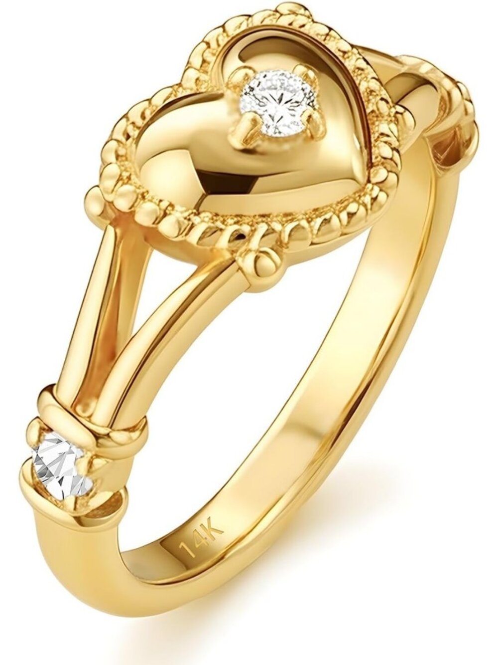 Vintage 14K Gold Plated Heart Signet Promise Ring for Women, Sizes 6-10